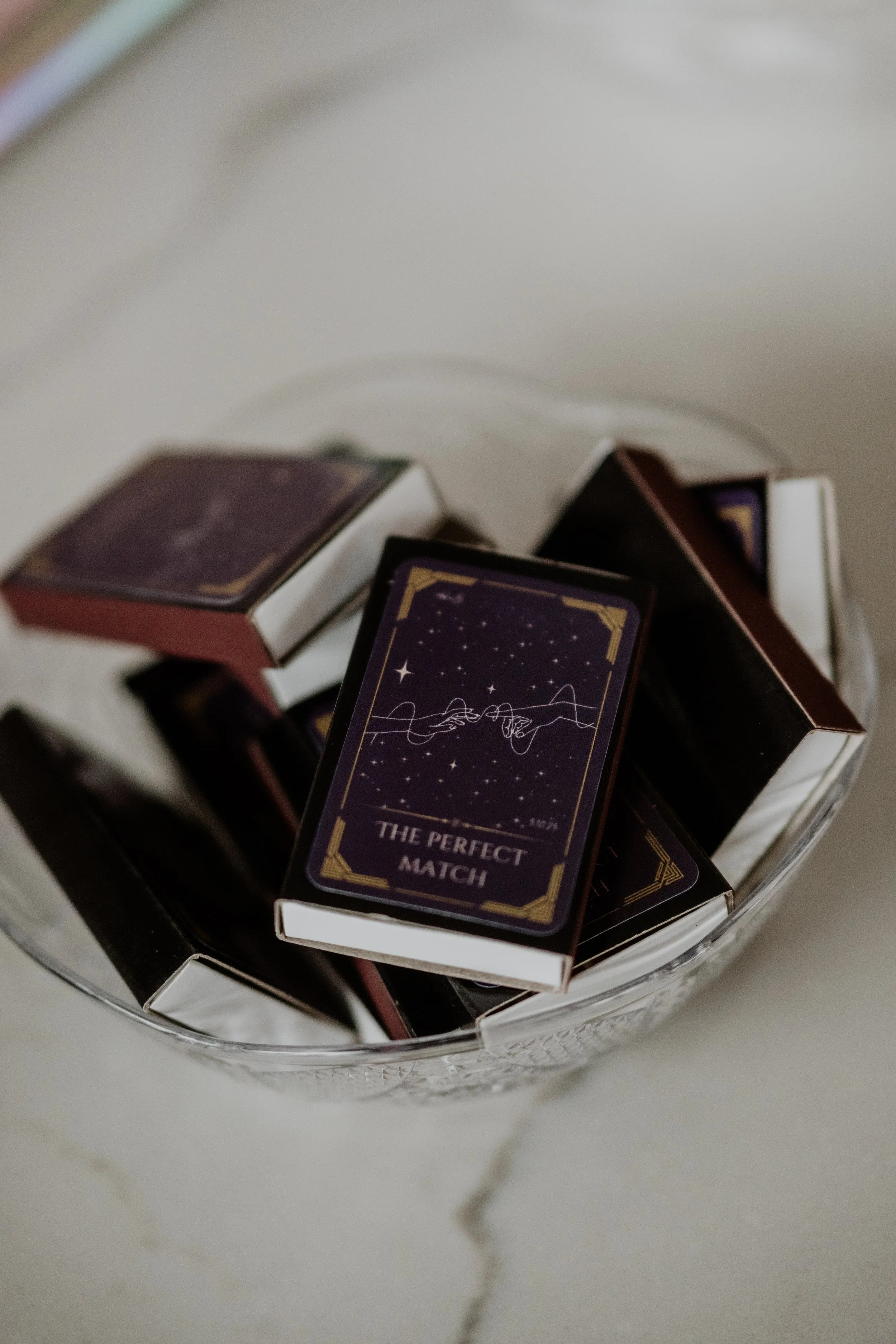One of the first DIY's for the wedding were these custom matchbooks we designed and assembled the same week we booked our venue in 2023!