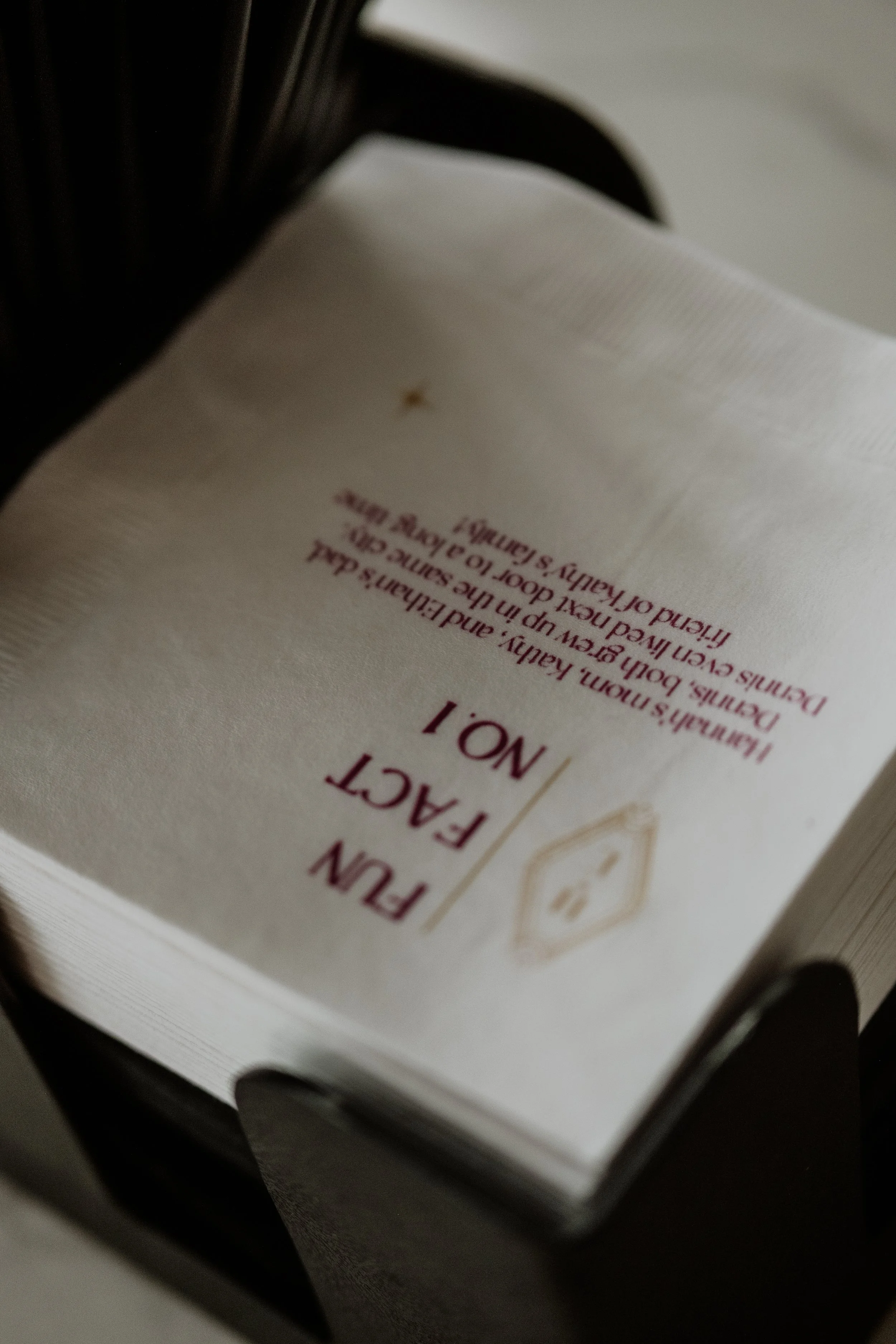 We had designed "fun fact" cocktail napkins, there were a total of 5 facts. Did you collect them all?