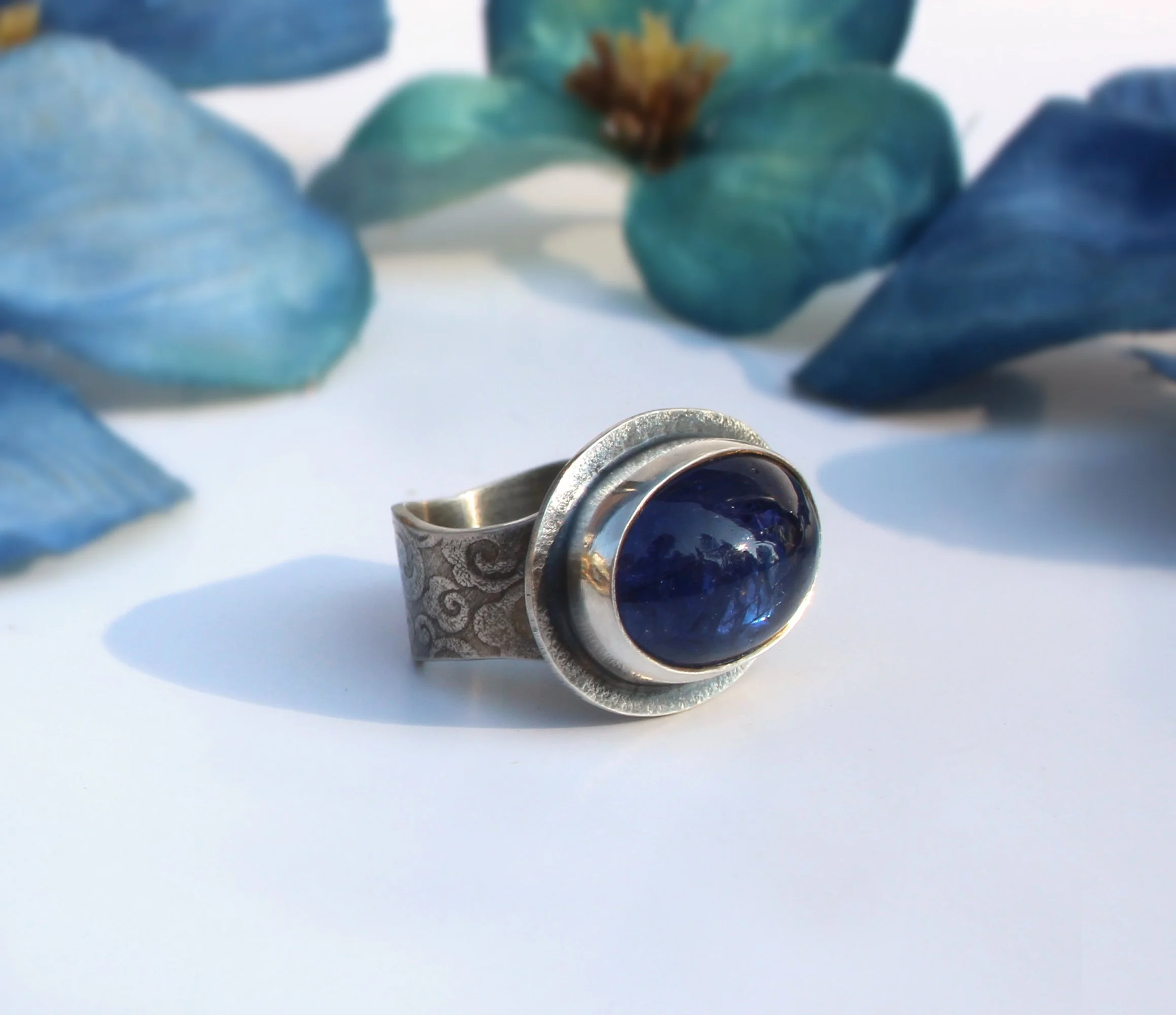 Fits Size 8 1/4 - Sterling Silver Tanzanite Gemstone Ring - Artisan Silversmith Blue/Purple Stone Jewelry