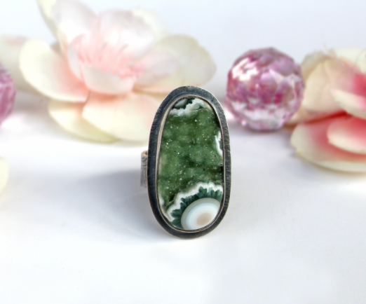 Fits Size 8.25 - Sterling Silver Ocean Jasper Druzy Ring