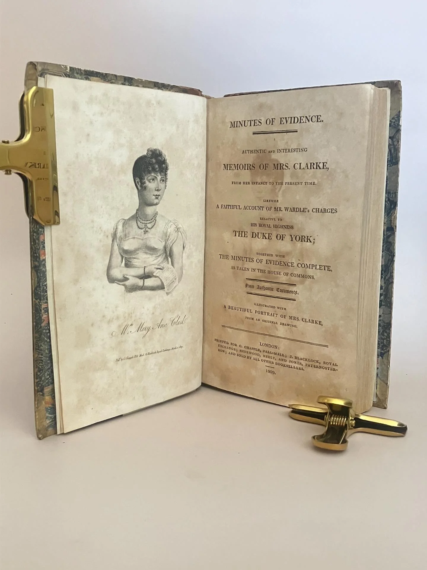 In the same year as two scandalous memoirs were released about the courtesan Mary Anne Clarke (both likely written by her under pseudonyms), court records and minutes were released surrounding the legal accusations of bribery and back dealing that sh