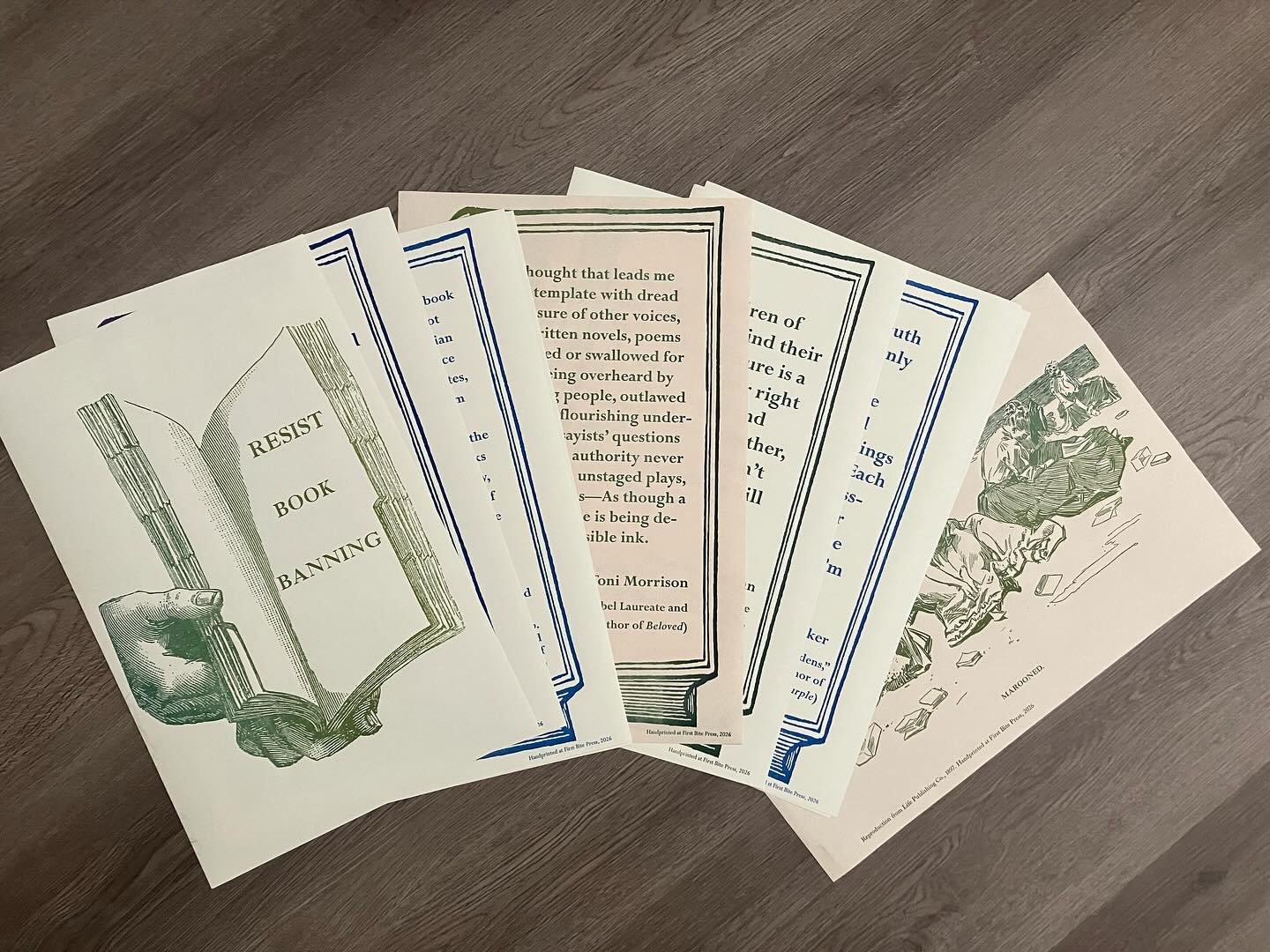 A special delivery arrived in our office today, courtesy of our colleagues @firstbitefinepress &mdash; and we cannot say sufficient thank-you&rsquo;s! This meaningful collection of letterpress broadsides against book banning will be gracing the walls