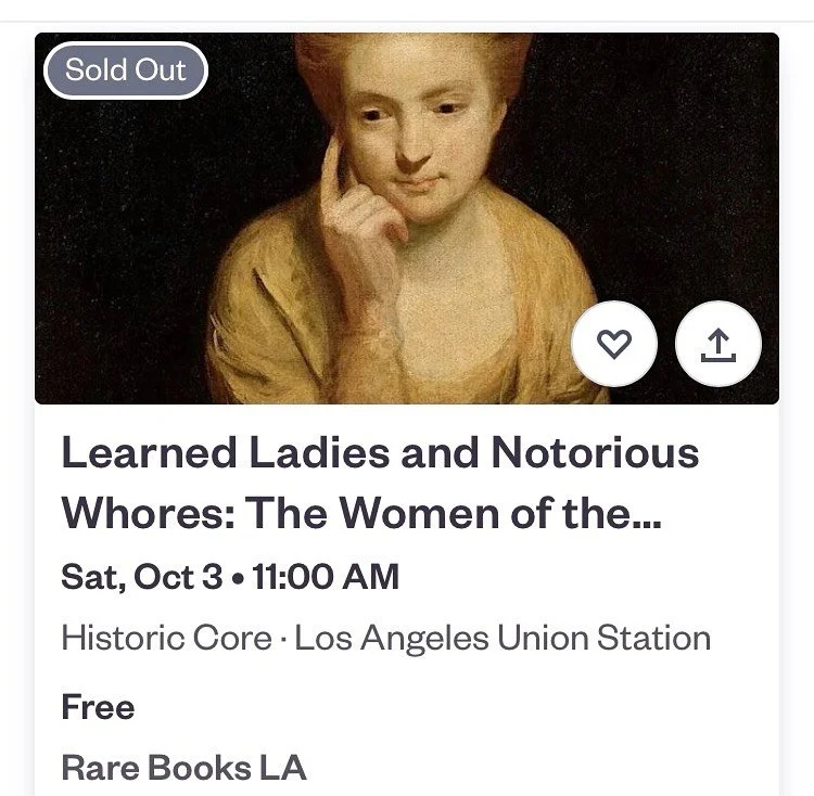 And there it is! The upcoming talk for @rarebooksla is officially sold out. 

Looking forward to visiting with the hundred or so ticket holders in October (the rest of you needn&rsquo;t worry &mdash; Miranda can be convinced to wax poetic about this 