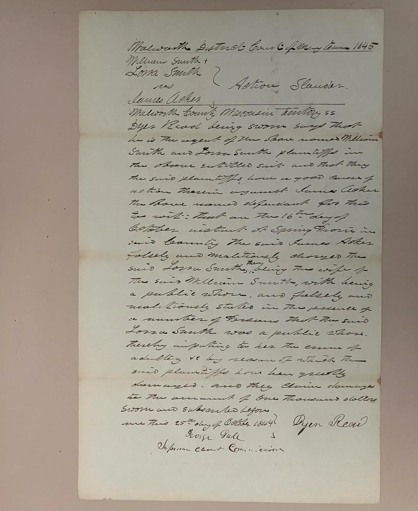 Sticks and stones&hellip;and words.
Such is the nature of slander lawsuits.

It was October of 1844, and for reasons not detailed in the legal filing six months later, James Acker, in front of multiple people in the small, religious agricultural comm