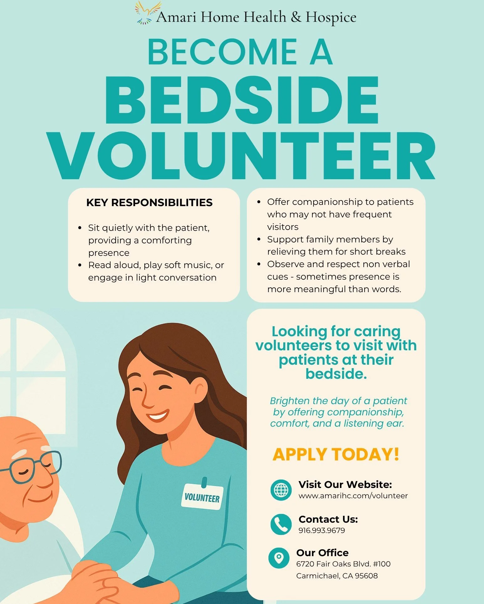 💙 April is National Volunteer Month 💙

All month long, we&rsquo;re celebrating the incredible volunteers for our patients and families. 🤍

Our volunteers play a vital role in hospice care, and one of the most meaningful ways to get involved is as 