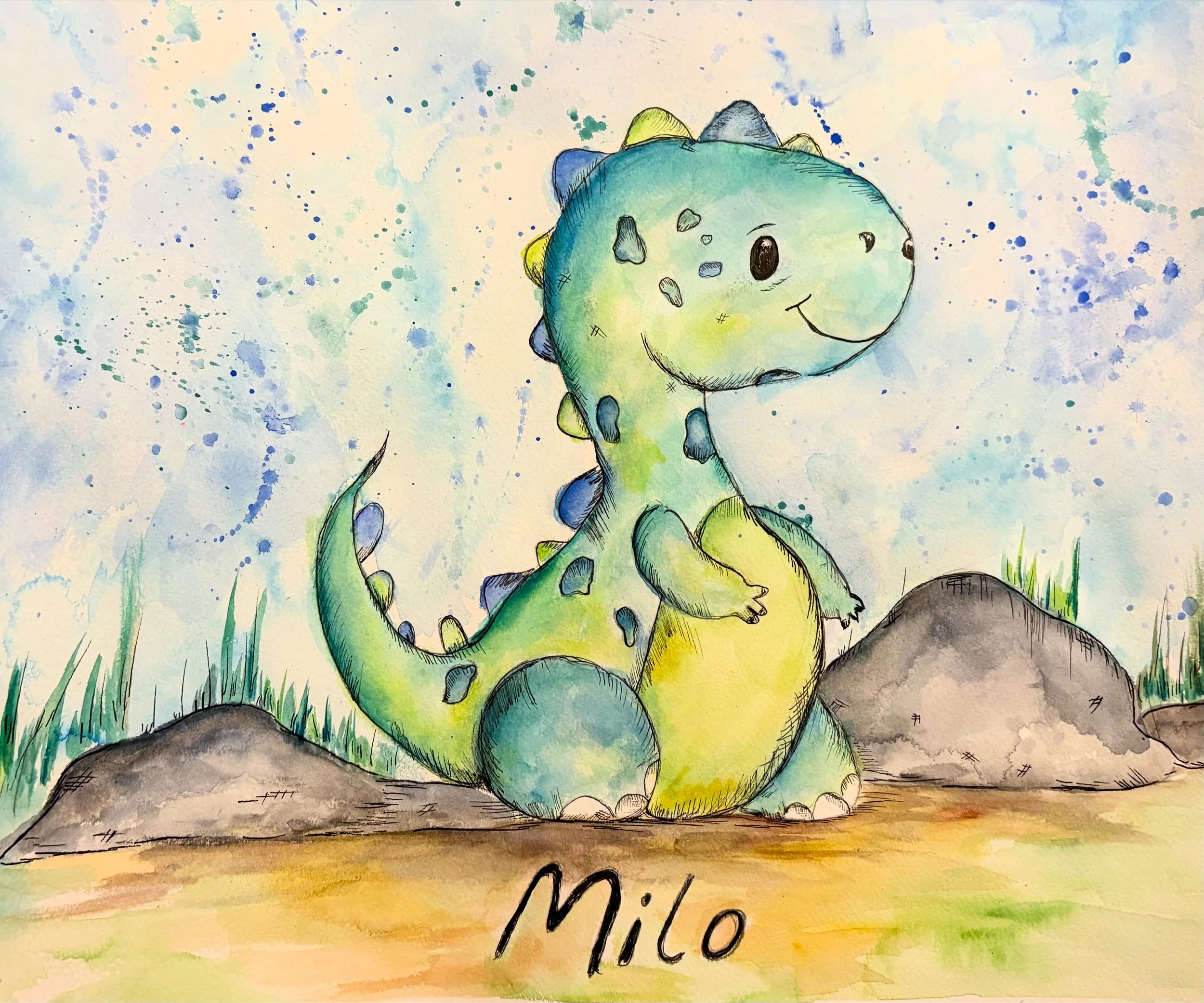 Watercolor and pen on paper