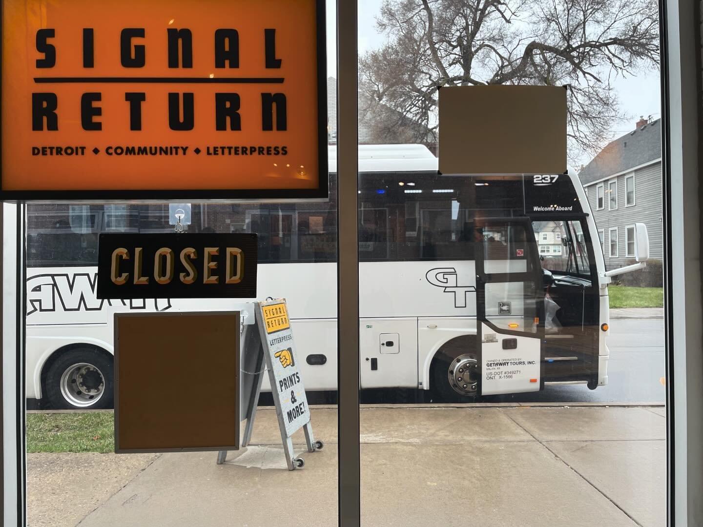 From the inside the sign says closed, but we were open for business when the students of the Livonia Career Technical Center rolled up for their morning workshop!