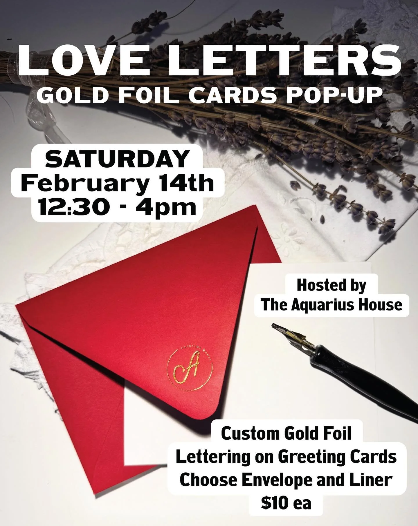 @theaquariushouse is bringing back their Love Letters Pop-Up on Valentines Day, this year it&rsquo;s at Signal-Return!

Get a custom valentine printed with your own message in gold foil lettering while you wait! You&rsquo;ll choose the envelope and d