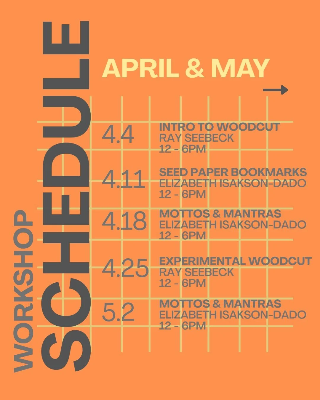 Upcoming Workshops with our stellar instructors @ray.seebeck and @theaquariushouse ✨🤩

More Info and Open Registration at signalreturnpress.org/workshops or follow the link in bio!

#srworkshops #letterpress #woodcut #seedpaper #detroitevents