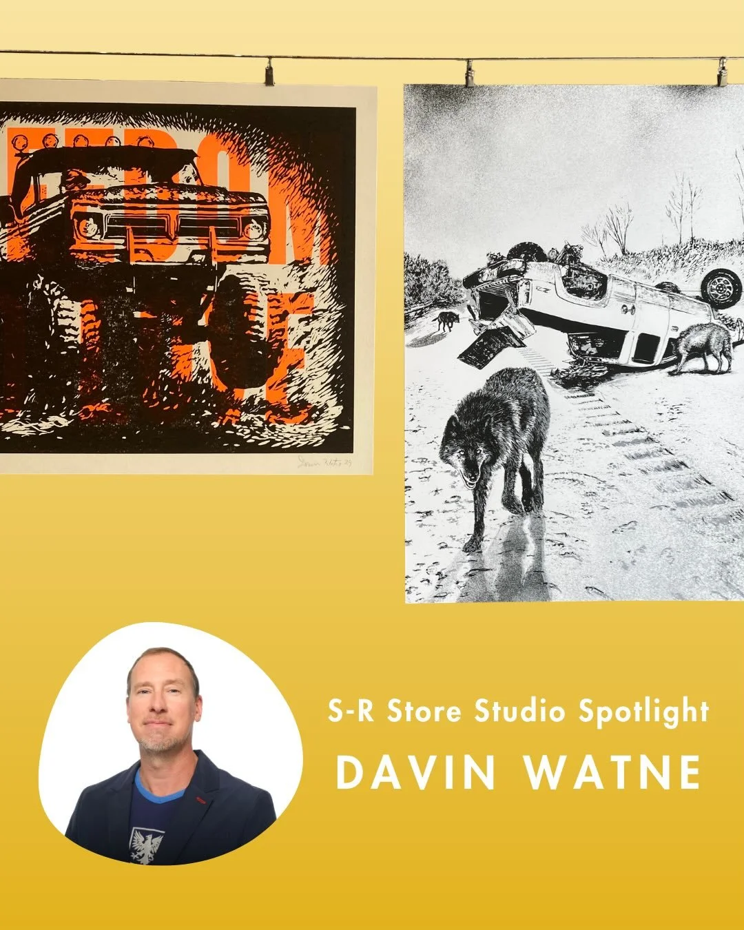 We are back with our monthly S-R Store Studio Spotlight! Our May feature is Davin Watne - @davinwatne 
Davin is an artist and educator based in Kansas City and head curator and director of the UMKC Gallery of Art. Check out Davin&rsquo;s prints we ha