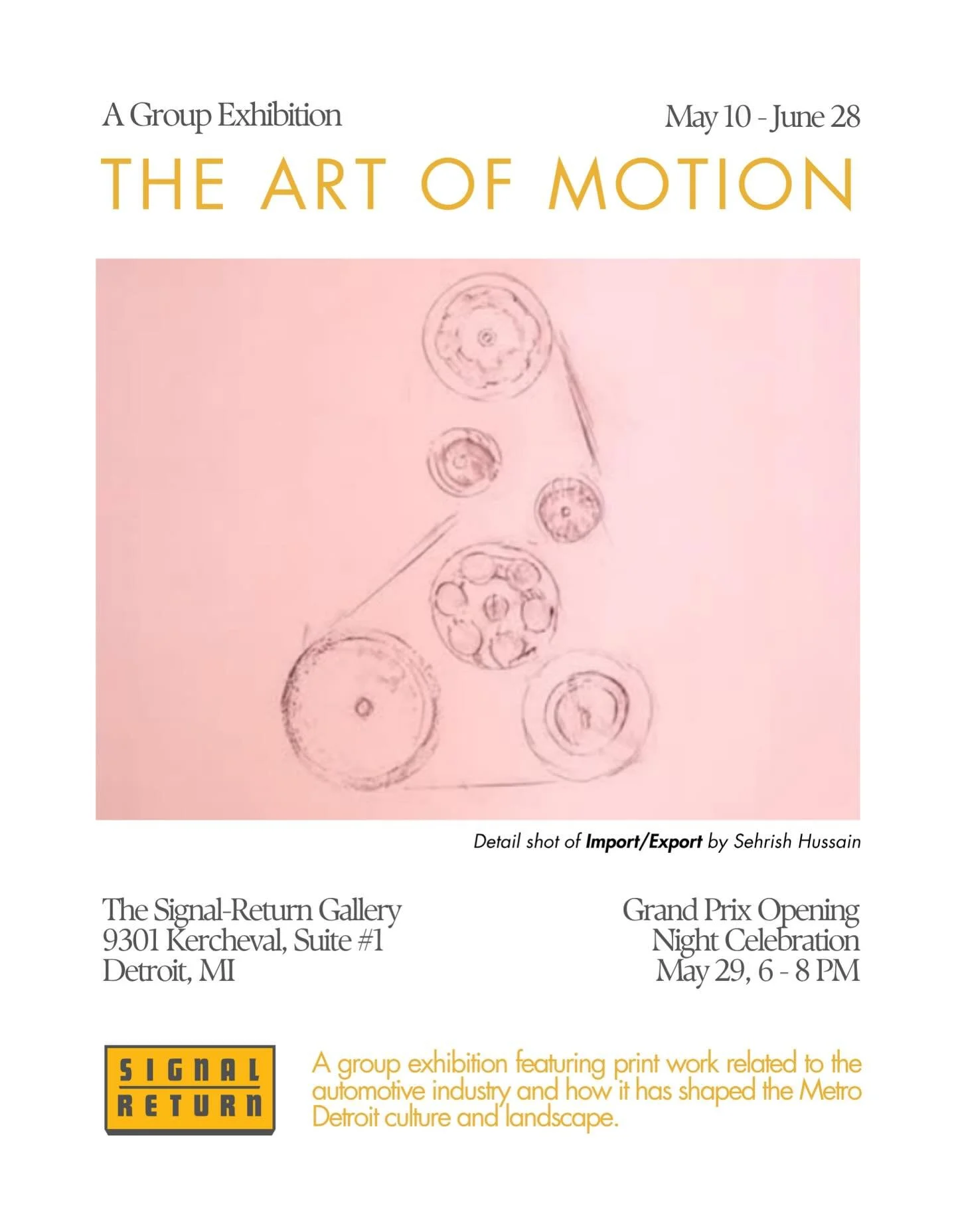 Save the date! We have a new exhibition starting on Sunday, May 10th - Sunday, June 28th. This small group exhibition features print work related to the automotive industry and how it has shaped the Metro Detroit culture and landscape. 

We will be h