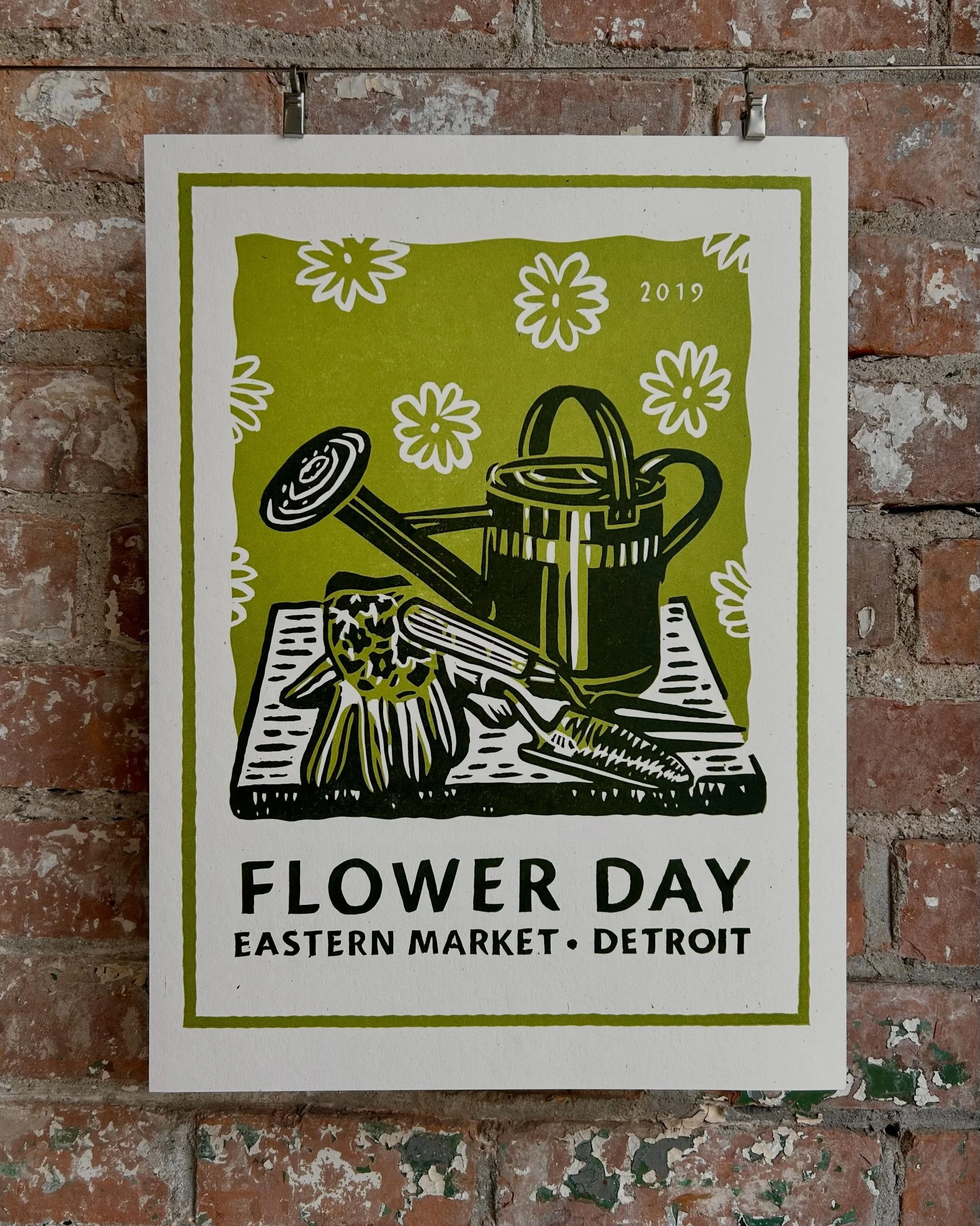 Flower Day is almost here! 🌷🪻🌻 here&rsquo;s a few of our prints from past years 🌞 come on by and check them out in person or online! We are open from 12-6 PM today through Sunday 

#flowerday #easternmarket #letterpress #printmaking #detroit