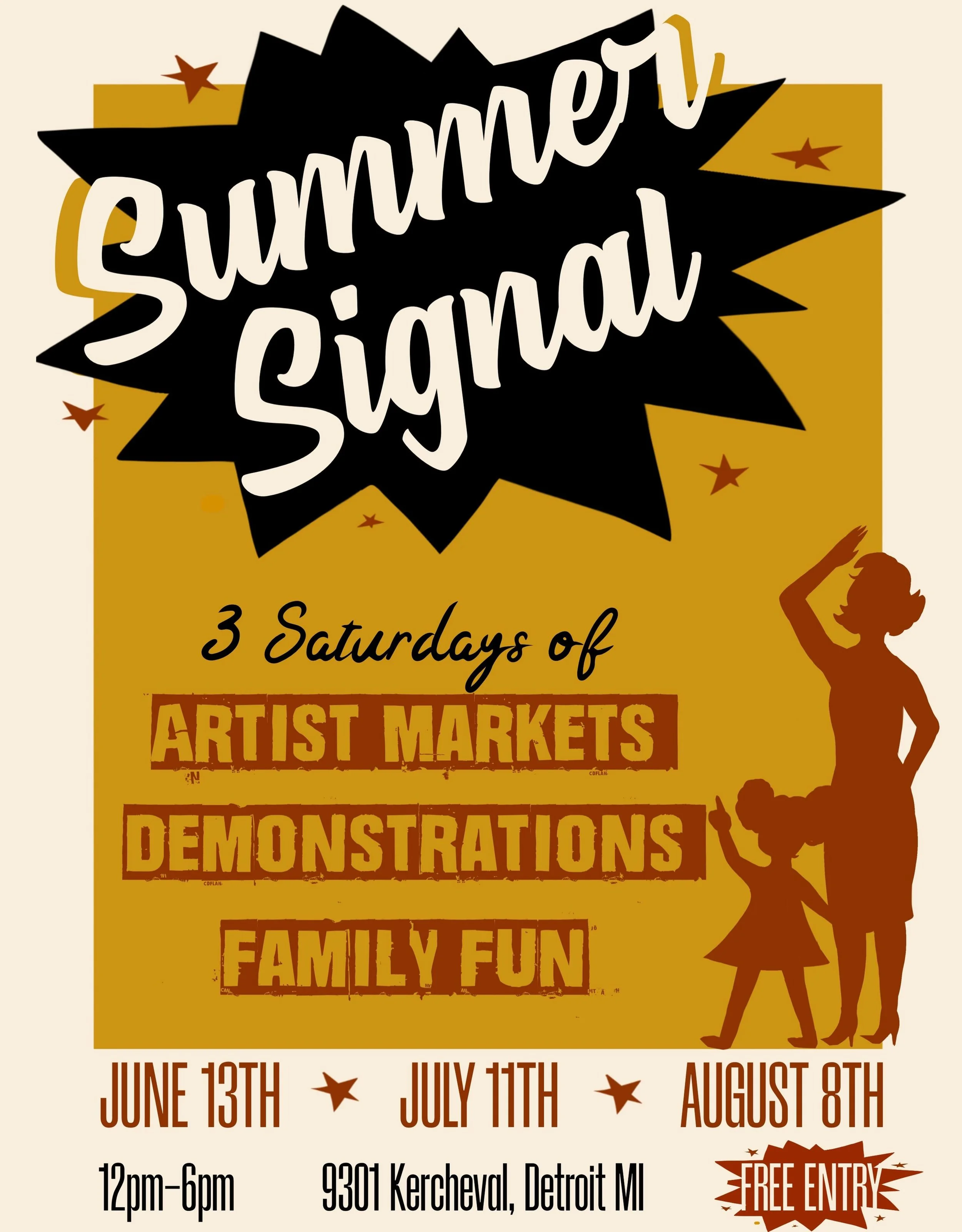 🌞 Summer Signal is starting again on June 13th! 🌞 join us on the second Saturday of June, July, and August for artist markets featuring handmade goods, letterpress demonstrations, and family fun! Each market runs from 12 - 6 PM. Free entry for all!