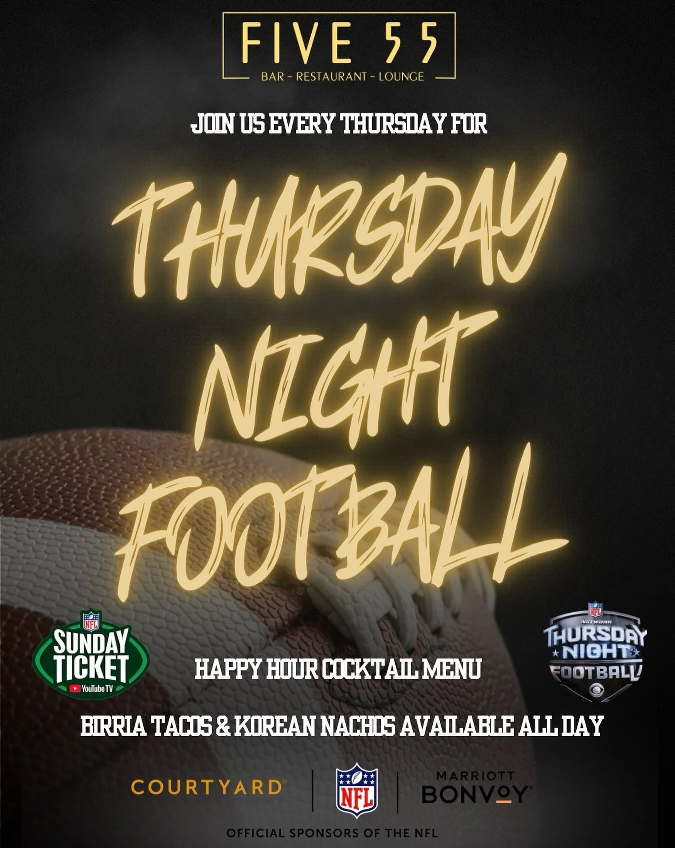 Why wait for Sunday? Thursday Night Football is here, meet us at the bar tonight! 🏈
#montereypark #five55 #sportsbar #football