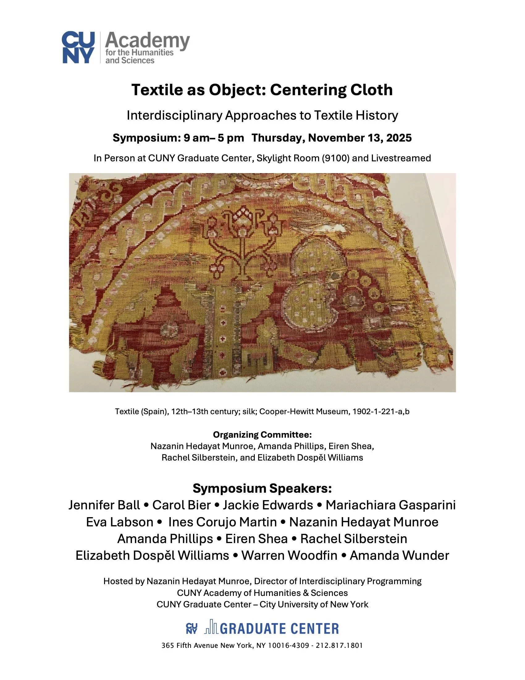 Workshop: “Textiles, Trade and Technology: Interdisciplinary Approaches to Textile History,” (City University of New York, 12th-14th November 2025)
