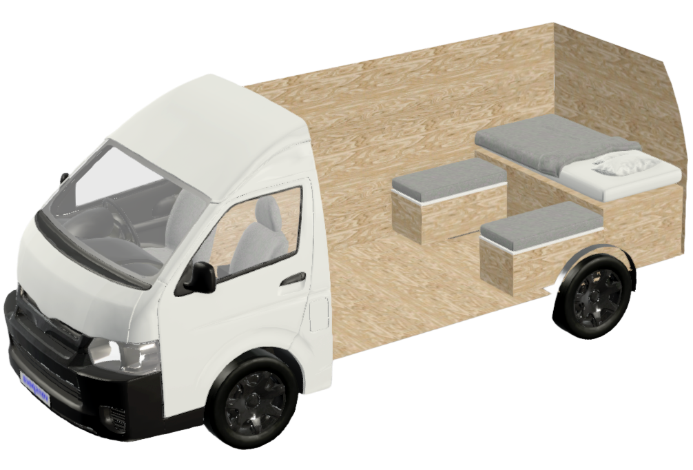 Rear of van with bed