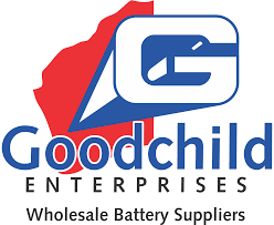 Logo for Goodchild Enterprises, a wholesale battery supplier, featuring a stylized battery graphic and the company name.