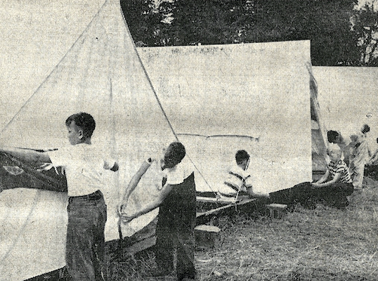 Campers were responsible for setting up the tents and maintaining the ropes and pegs.  They were also responsible for trenching around the tent for water-run-off.