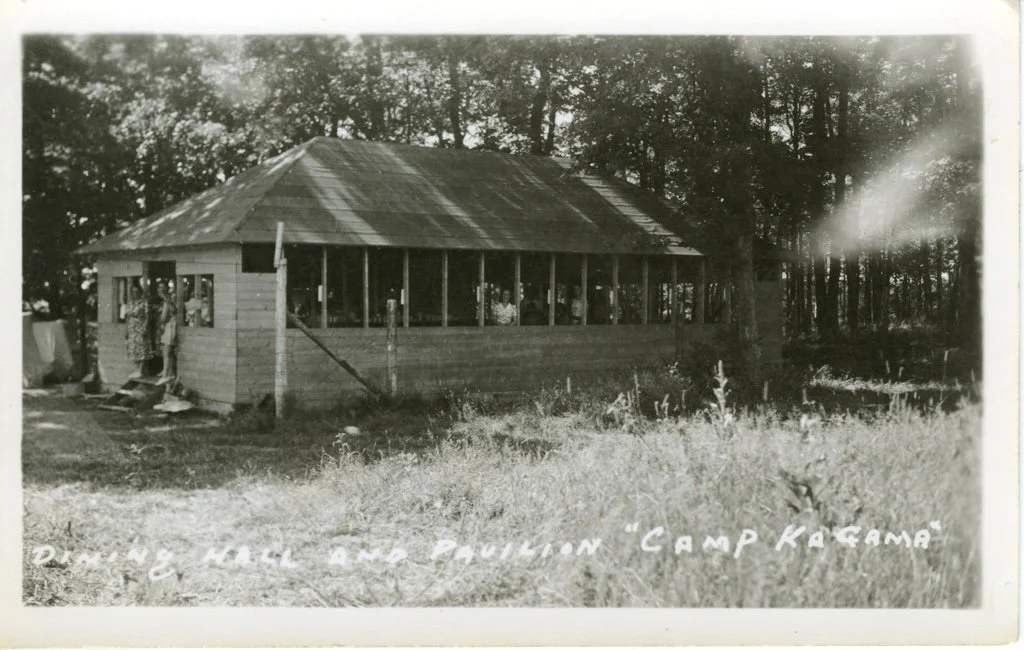 A couple of years later (about 1938), Rev. McLaren talked some local lumber yards to donate wood and commandeered volunteers (mostly relatives) to build the dining hall. It was well ventilated with shutters that lifted up on hot days and lowered to p