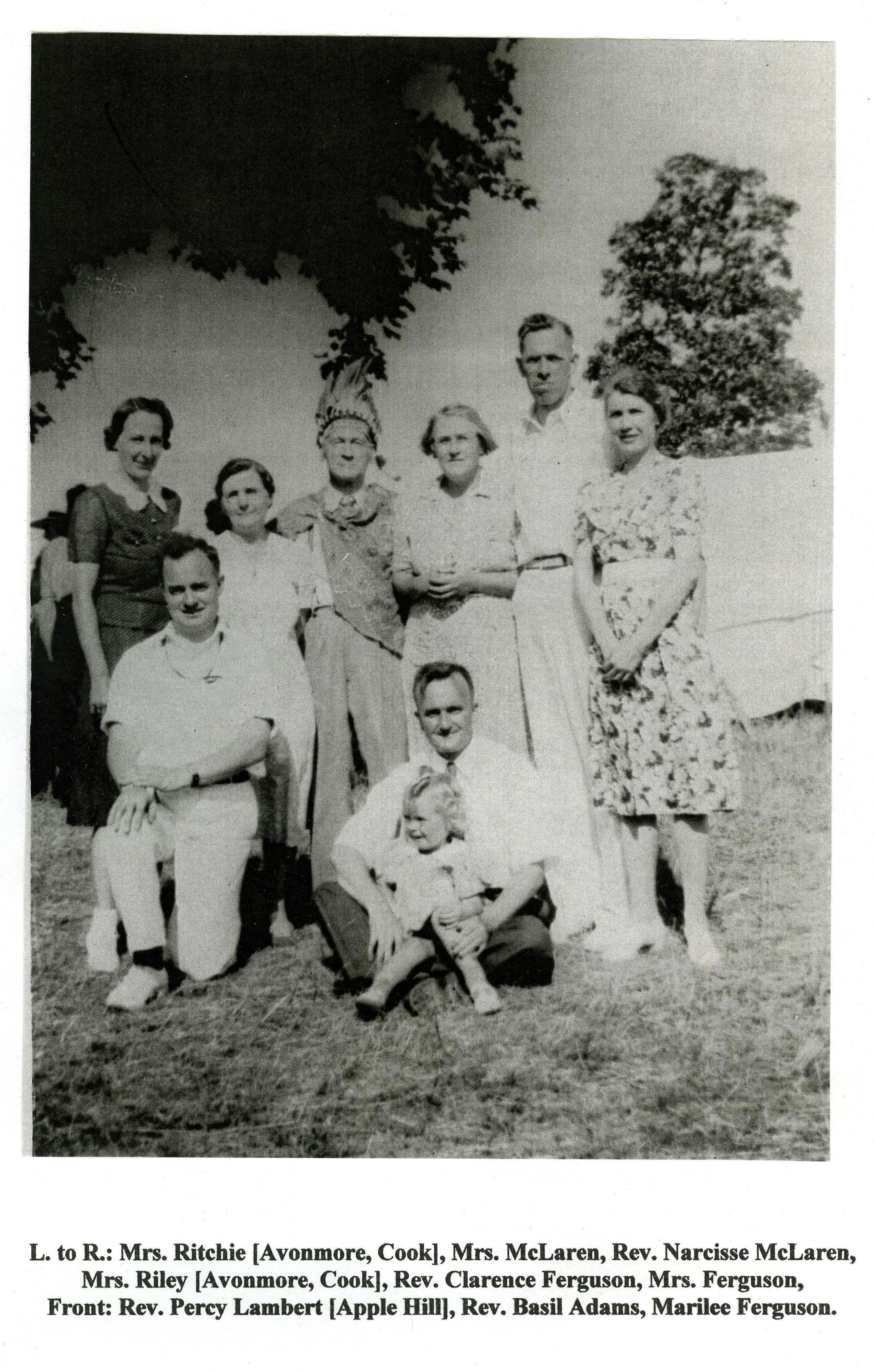 1940 Directors and staff. The photo is labelled but the names are not all correct. The lady identified as Mrs. McLaren is incorrect. (She was as tall as Narcisse and died in 1938).