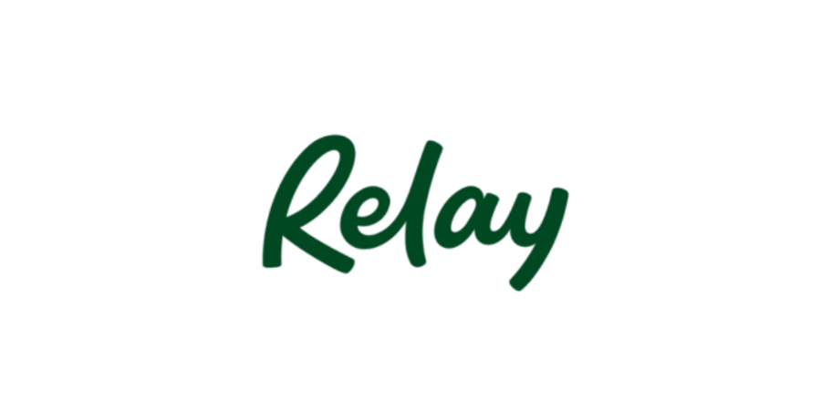 Black background with the word 'Relay' written in green cursive text.