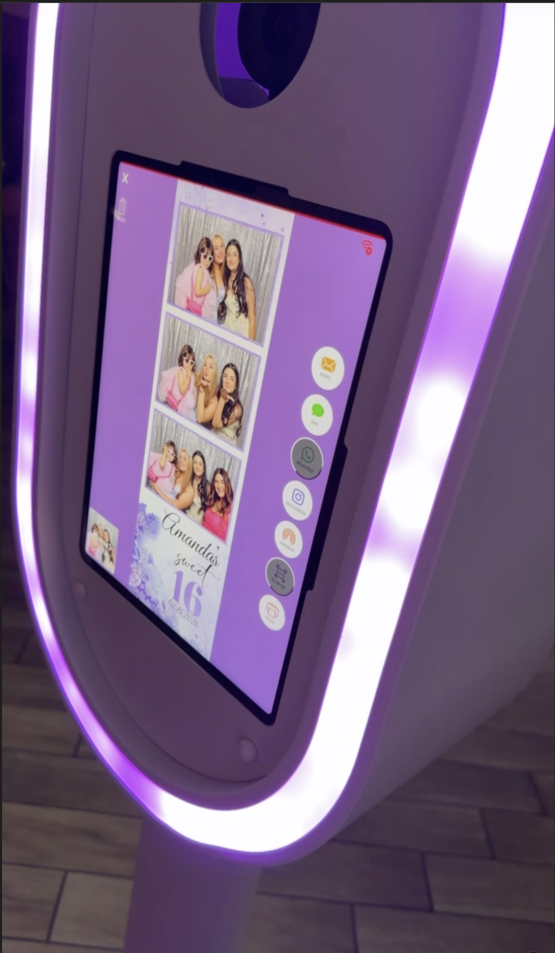 Custom sweet 16 photo booth rental screen with branded template — D&L Photobooths