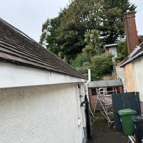 side of the bungalow showing new white UPVC fascia fitted