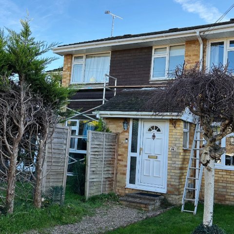Image shows the front of a property in Southampton Hampshire during guttering repair and soffit and fascias replacement
