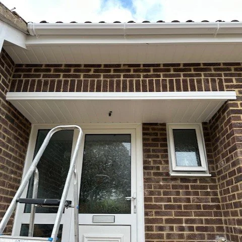 image showing new white fascias and soffits fitted to the porch