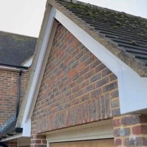 close up image of  replacement white UPVC bargeboards in Wimborne, Dorset
