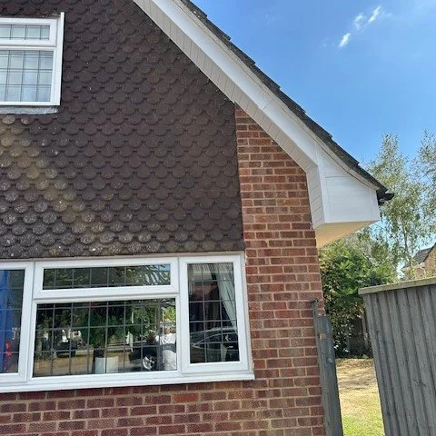 rear view of the bungalow showing new white bargeboards and box end section fitted
