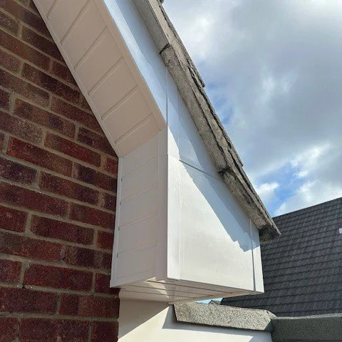 close up image of the box end detail of a UPVC bargeboard