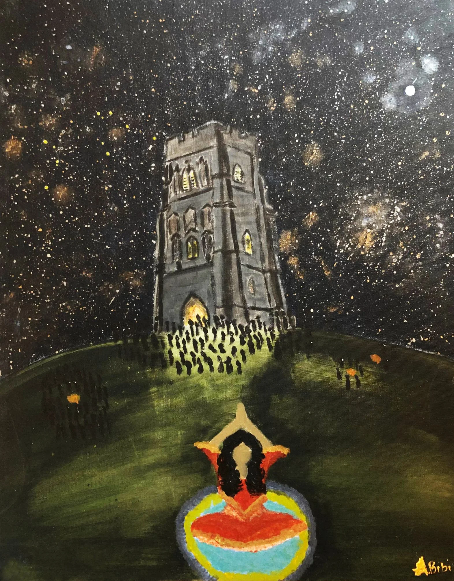 Glastonbury Tor; The Heart 2020 ©
505mm by 405mm approx. Portrait, Thin Canvas Board 3mm thick, Vegan, Water-based Acrylics.