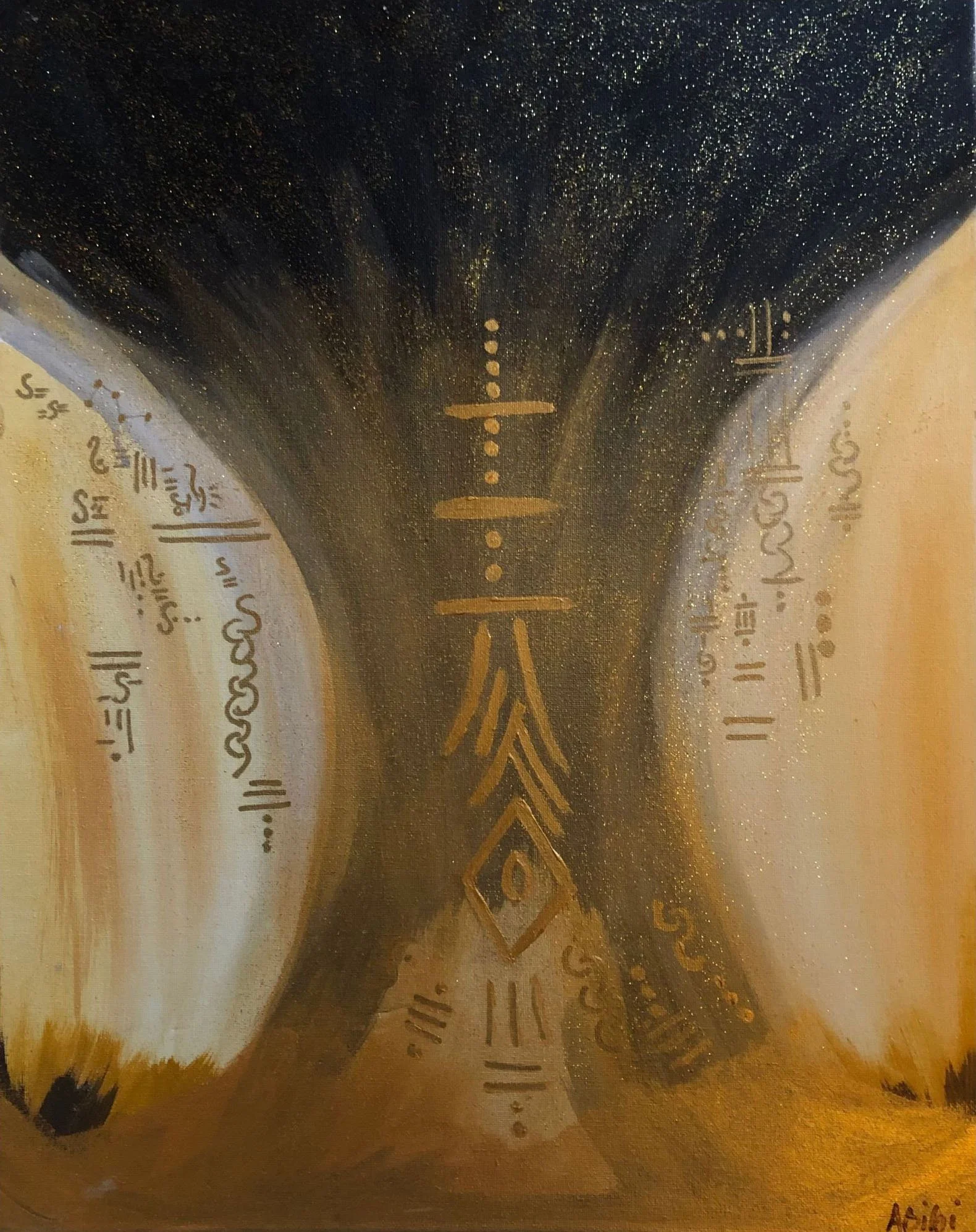 Golden Portal Codes, Ethiopia 2023 ©
Non-toxic Acrylics and Metallic Ink, on Canvas Board, 505mm by 401mm approx, 3mm thickness, Portrait.