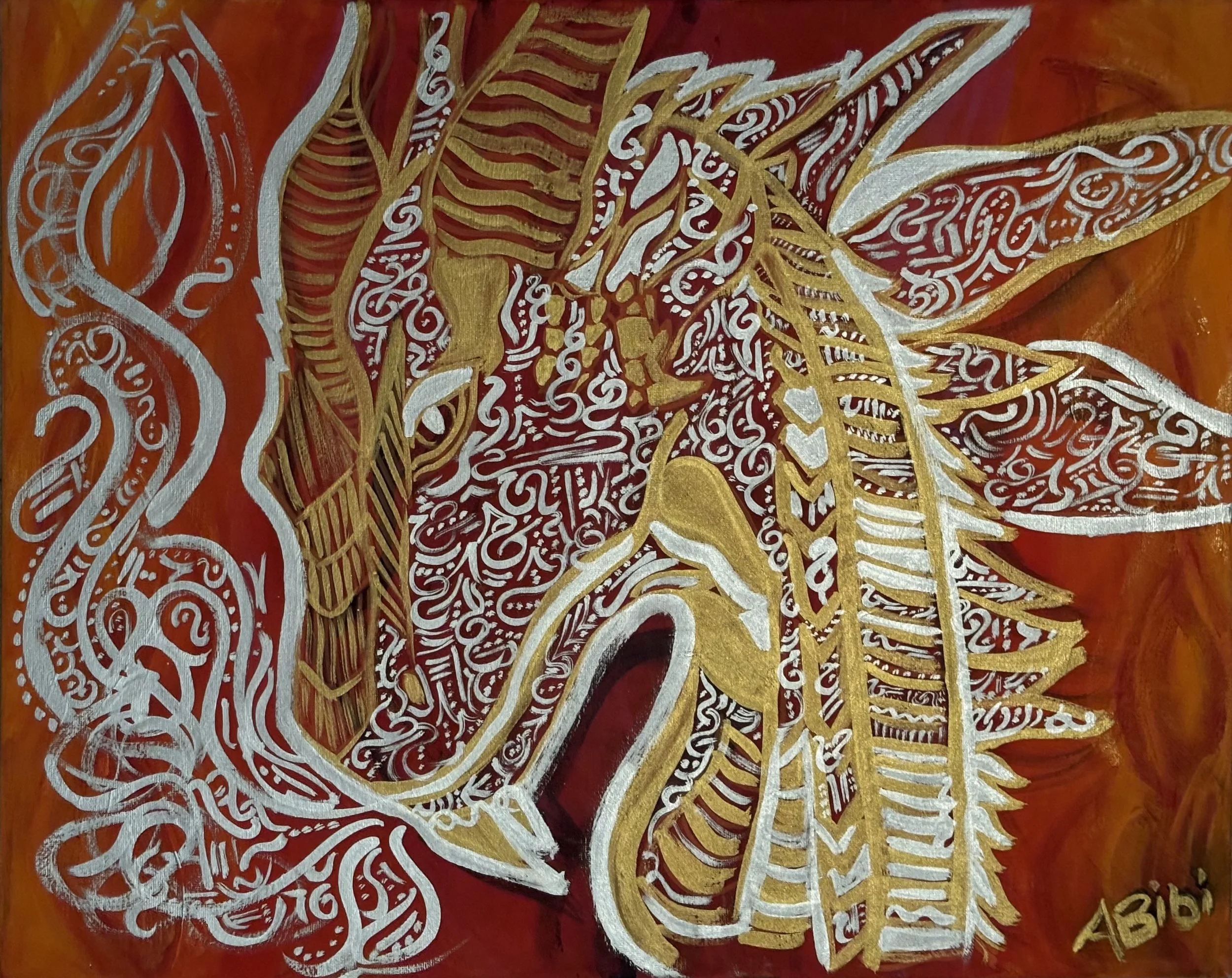 Ithaasi, Spirit of the Jaguar 2024 ©
420mm by 297mm approx, (A3) Paper Portrait, Eco Acrylics, Metallic Paint Pens, Digitalised Image