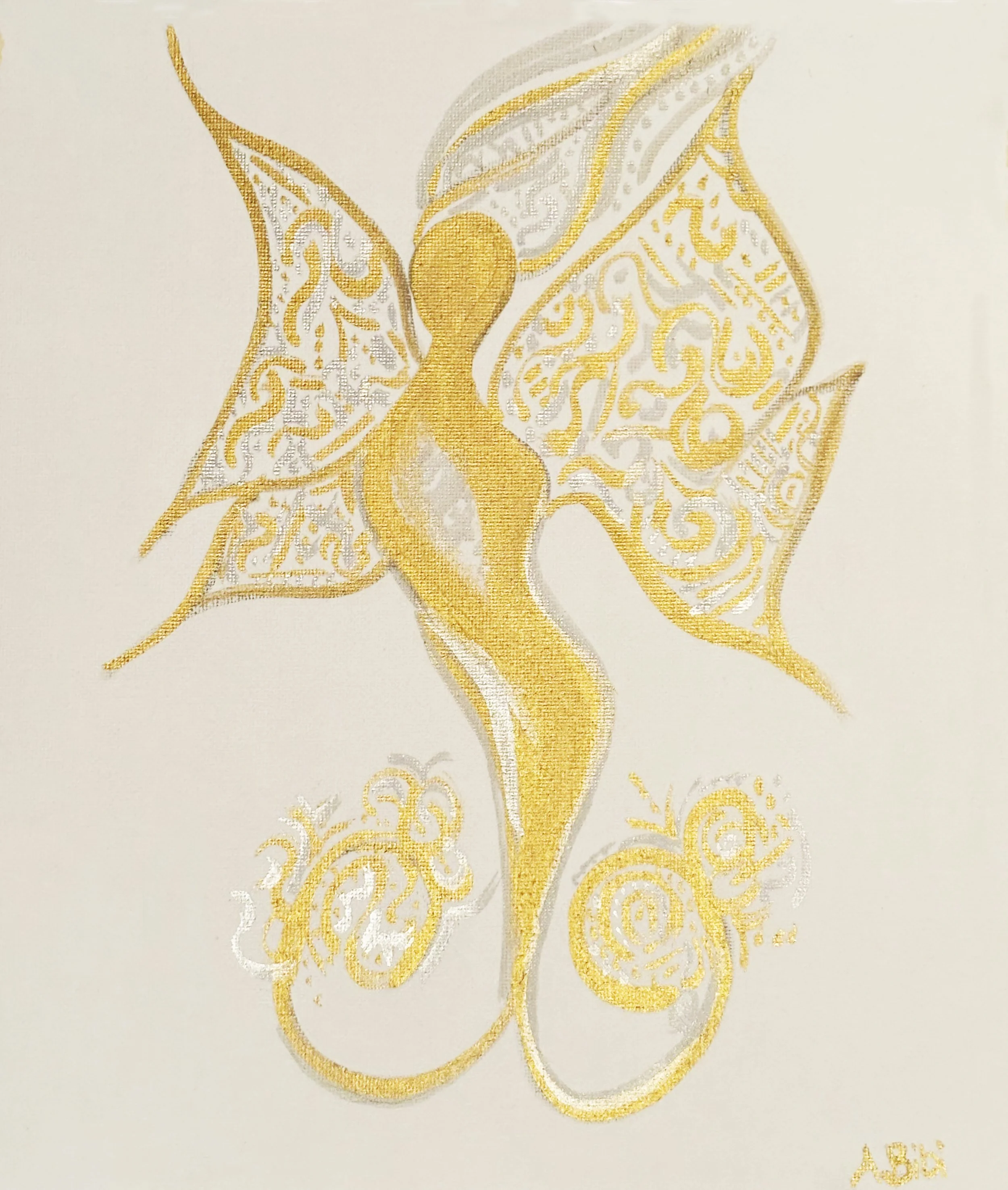 Shineeyari, Spirit of the Fairy 2024 ©
Acid Free Canvas Paper, 250mm by 300mm, approx. Metallic Acrylic Ink, Pencil