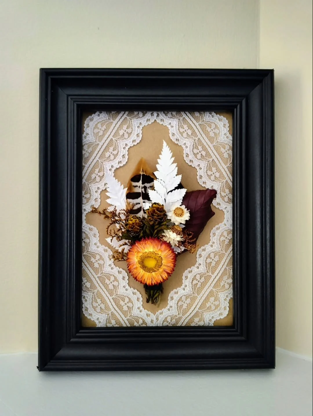 A belated anniversary posting (Sept. 23!)
I finally had the time to frame his boutonniere. 

If it weren't for Andrew @moonhuggy, I would never have had the confidence to start my own business. When he told me that I needed to start, he helped me com