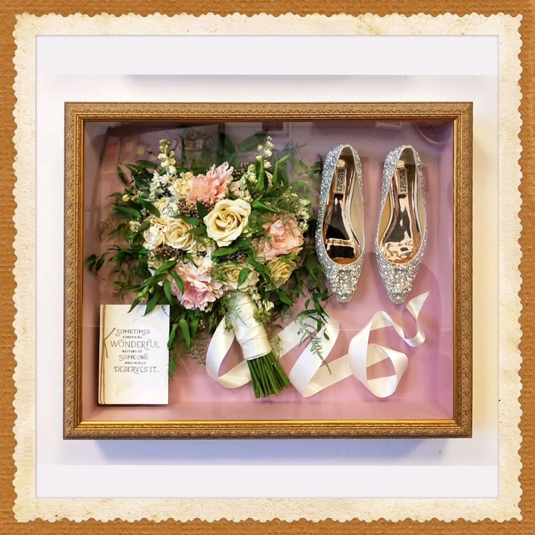 🌼 Throwback to when I got to say &quot;yes&quot; to the most unique boxes I've ever done.... 

Mounting shoes inside of a shadowbox with the faith that we'll just make it work!! 💞 Some brides just have that &quot;vision&quot; that inspires us to tr