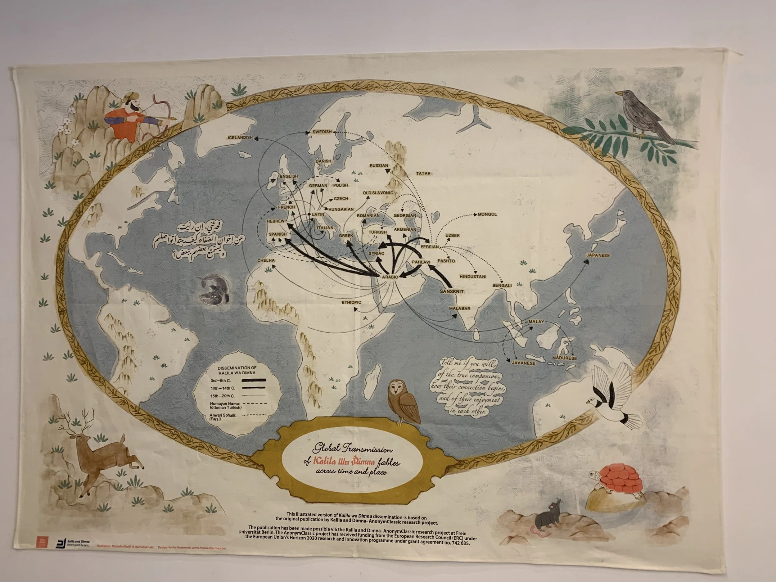 Commissioned map of the tales' journey through time and space by illustrator Michelle Khalil for KwD - May 2022