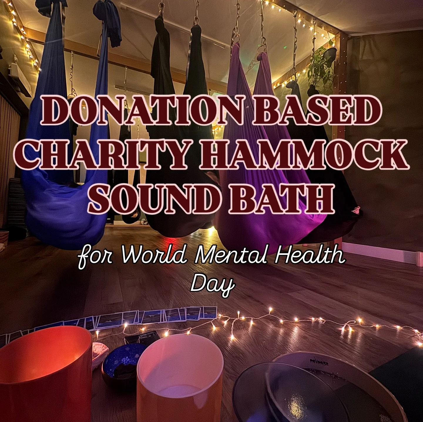 ❤️World Mental Health Day Hammock Sound Bath for a Cause❤️
Friday 10th October 6&ndash;7pm (tomorrow!)

Join us for a special charity pop-up hammock sound bath in honour of World Mental Health Day🌍💚

We&rsquo;re proud to be supporting KIM Inspire @