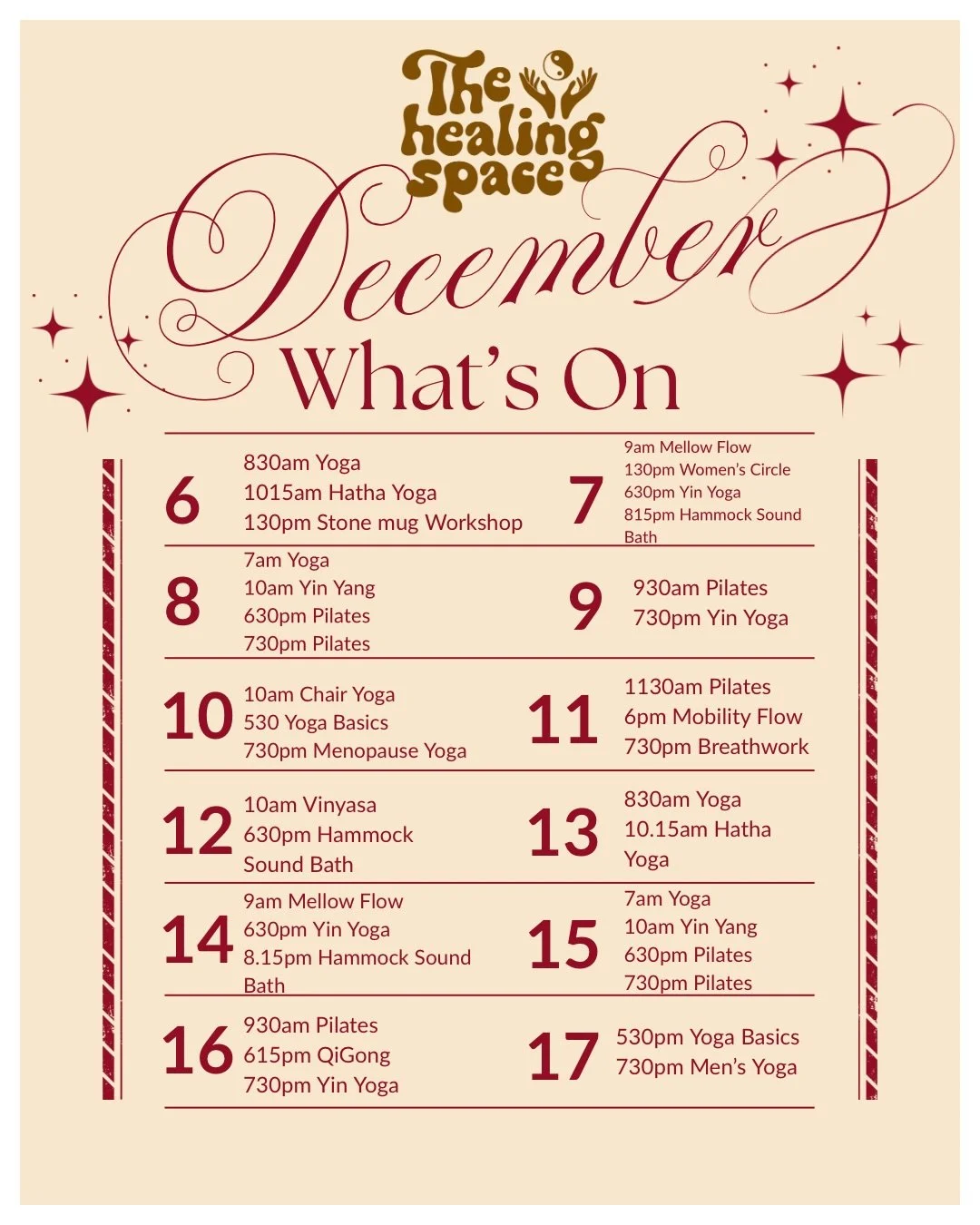 Here&rsquo;s what&rsquo;s on over Christmas &amp; New Year at the studio💫🙌

We know how important it is to prioritise your peace &amp; calm over the festive season so we&rsquo;ve curated the perfect schedule for you to drop in and find your centre.