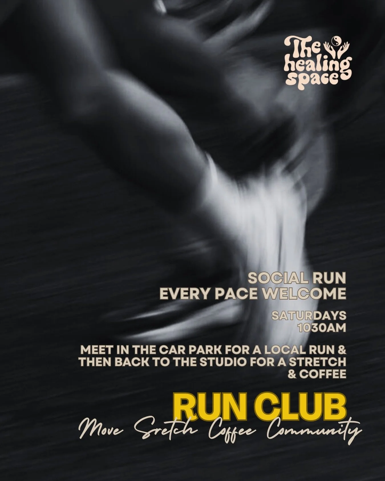 Join our social run club 🏃 ✌️

Starting Saturday 7th March 
FREE
All paces welcome 🤗 a kind of non serious run club 😅 

We will plan local routes in a WhatsApp group, get moving together &amp; then back to the studio for an adaptogenic coffee ☕️ @