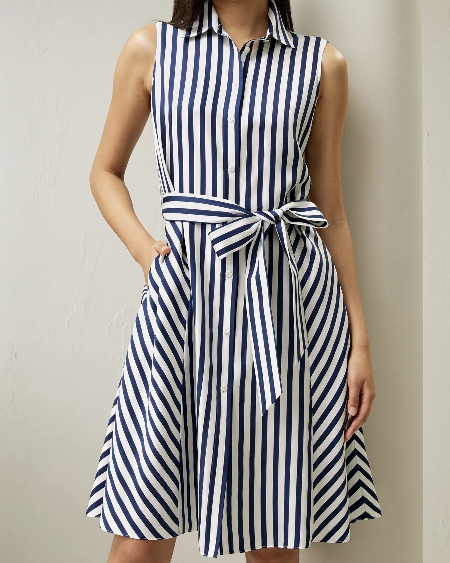 Silk Striped Sleeveless Dress