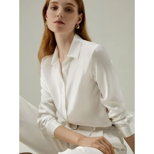 Basic Concealed Placket Silk Shirt