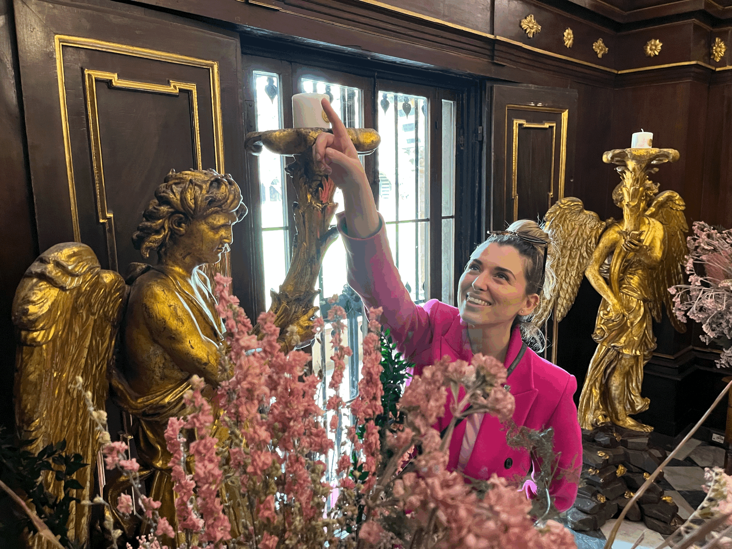 Young stylish woman in a beautiful Renaissance boutique in Florence, Italy