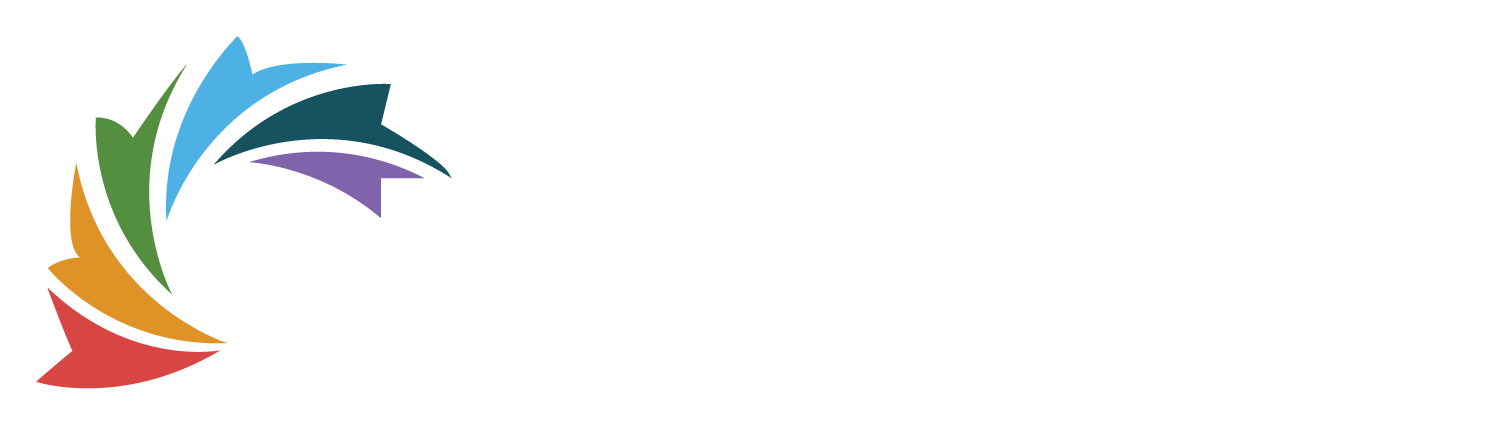 Logo for ArtsFairfax with a colorful, curved feather design to the left of the text.
