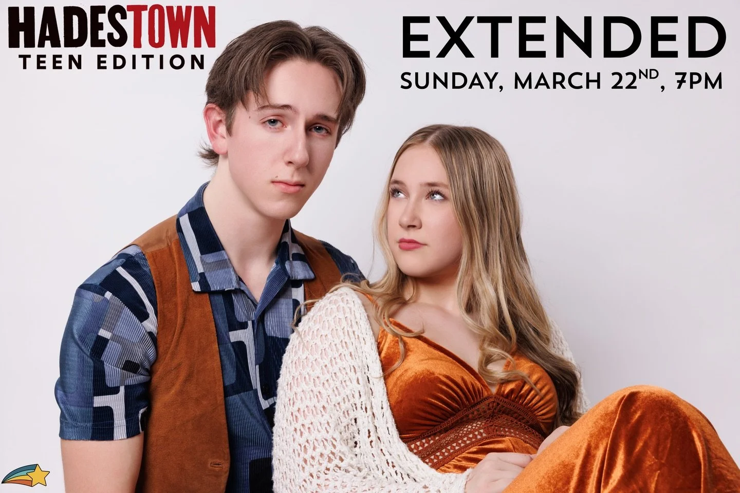 By popular demand, our sold out run of Hadestown: Teen Edition has been extended. 

Join us on Sunday, March 22nd at 7pm. Set your alarms- tickets are extremely limited and will go on sale tomorrow, Friday March 13th at 5pm. Don&rsquo;t miss your cha