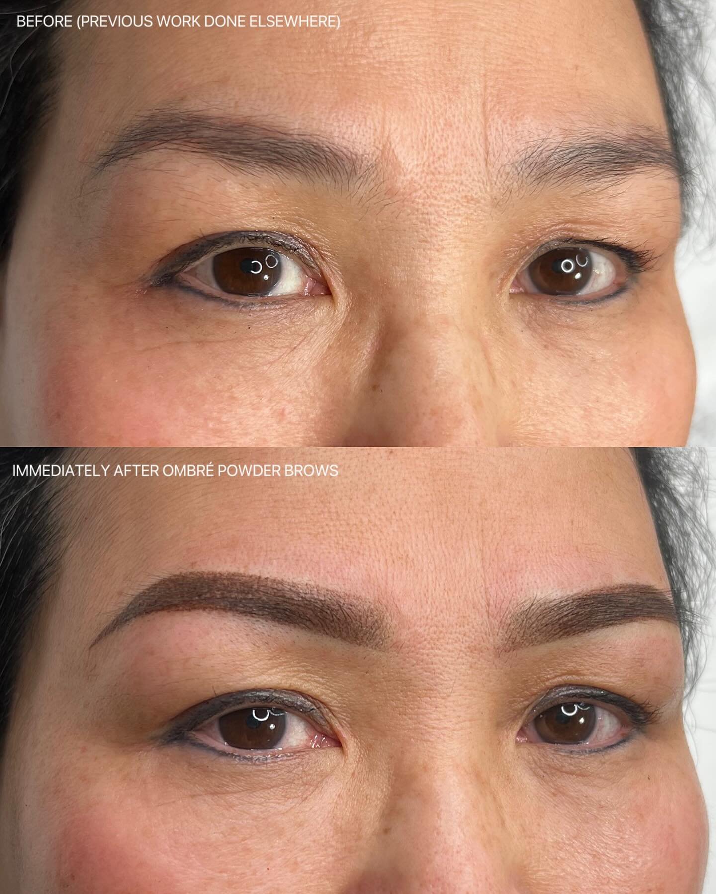 These brows had previous work done a while ago and needed a little love to bring them back to life! 💖

We adjusted the shape for better balance and gave the color a soft and natural boost using the ombr&eacute; shading technique for a fresh, powdery