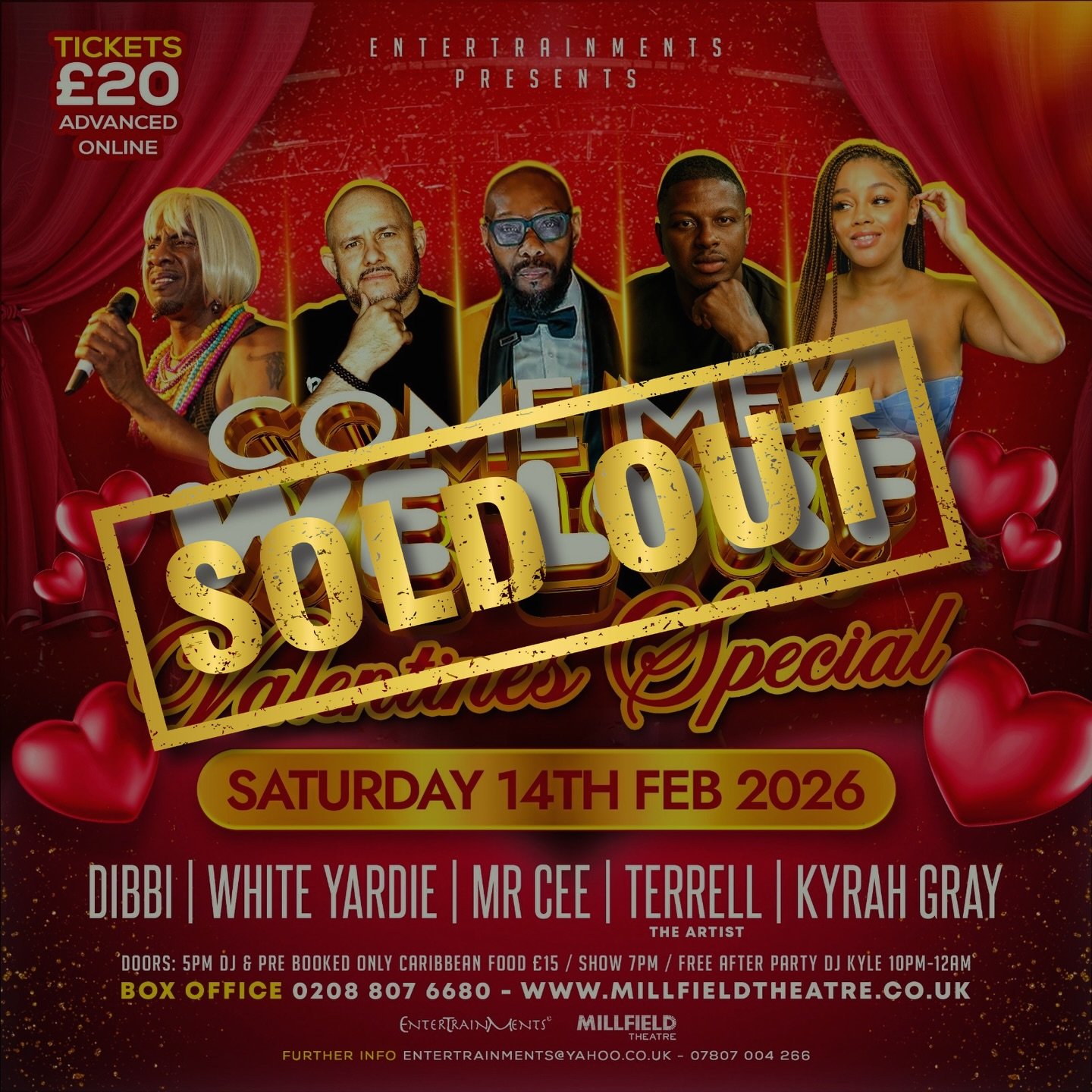 Come Mek Me Larf - Valentine&rsquo;s Special is officially SOLD OUT! 🌹❤️🔥 We&rsquo;ll see you tomorrow - We can&rsquo;t wait for a night of love, laughter &amp; Caribbean flavour! 🎤😂✨

Featuring Dibbi, Kyrah Gray, White Yardie, Terrell The Artist