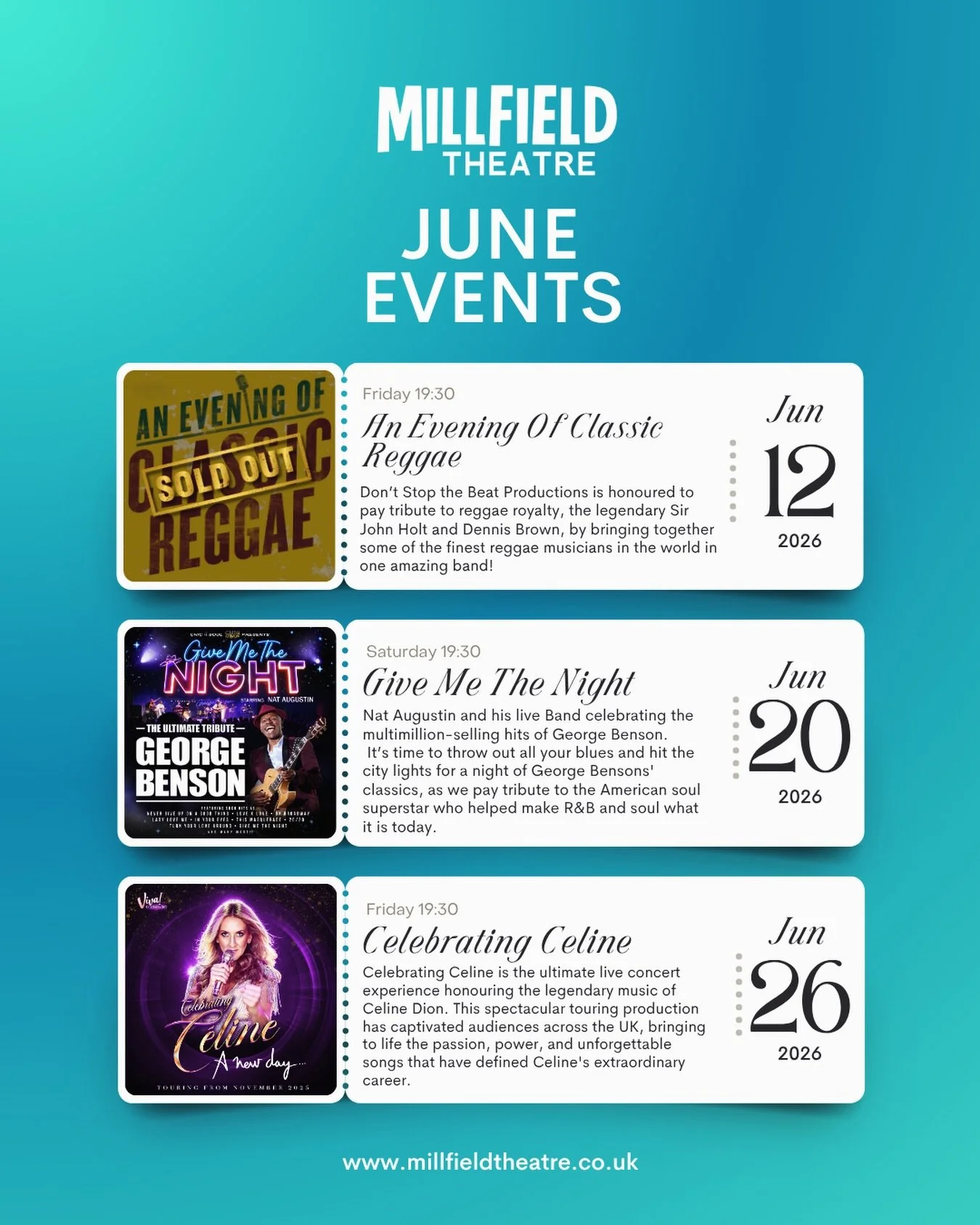 What&rsquo;s on at @millfieldtheatre this June?!!🪩🎶

Just three incredible shows and events you won&rsquo;t want to miss this June!!

Grab your tickets now 🎟️
Link in bio 👆

We can&rsquo;t wait to see you there!

#millfieldtheatre #millfieldmotiv